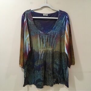 Oneworld Women Top Plus 2X Burnout Stretch 3/4 Sleeve Fairy Whimsigoth Y2K